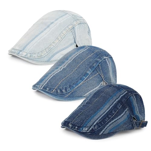 Image of 3Pcs Men's Newsboy Caps Cotton Cooling Hat Adjustable Flat Cap for Men