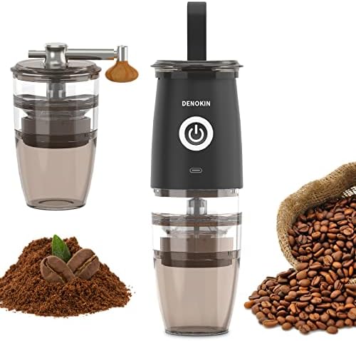 Portable Electric Burr Coffee Grinder,Electric/Manual Coffee Bean Grinder Mill, Adjustable Automatic Conical Burr Grinder with 5 Precise Grind Settings for Espresso,Drip,Pour Over,French Press