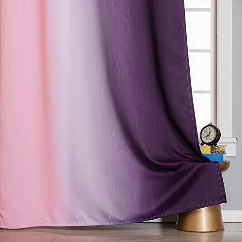 Estelar Textiler Purple and Pink Ombre Blackout Curtains 102 Inches Long 2 Panels Set, Thermal Insulated Drapes for Bedroom, Full Light Blocking Grommet Gradient Curtains for Living Room, 52Wx102L