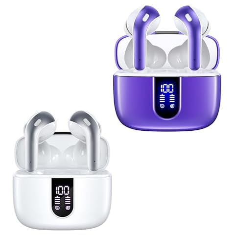 TAGRY 2 Sets X08 White and Phantom Purple Bluetooth Headphones True Wireless Earbuds 60H Playback… — $49.66 (31% off)