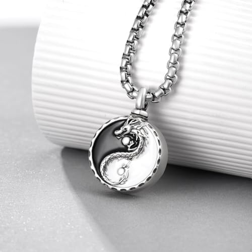 Yin Yang Urn Necklace For Men 925 Sterling Silver Dragon Yin Yang Cremation Jewelry For Ashes Urn Necklaces Ashes Necklace For Men Women Cremation Jewelry2