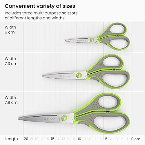 Arteza Household Scissors, Set Of 3 Â€“ 5, 7, And 8.25 Inches, All-Purpose Scissors With 3D Blades Of Stainless Steel, Home Supplies For Crafting, Cooking, And School Projects #TOP3