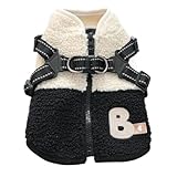 ISUPY ペット服 ベスト 秋冬 ふわふわ かわいい 犬服 コート ジャケット 裏ボア ハーネス付き 洋服 ドッグウェア 背中開き パーカー 小型犬 中型犬 防寒 あたっか ワンちゃん 戸外運動 散歩着 お出かけ (S,ブラック)