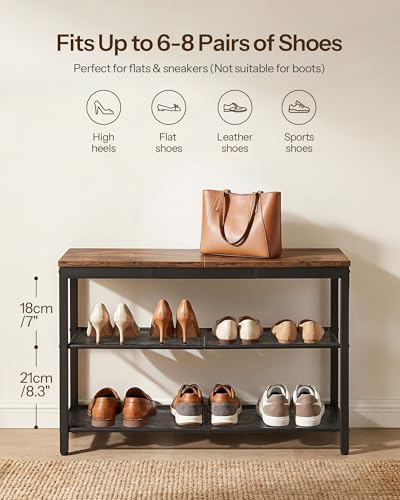 HOOBRO Schuhbank, 3-stöckiges Schuhregal, industrielle Schuhablagebank, Eingangsbank mit Gitterablagen, für Flure, Wohnzimmer und Korridore, einfache Montage, Vintagebraun und Schwarz EBF75HX01