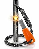 aZengear Allume Feu Ferrocerium XXL ⌀10 mm avec Grattoir Acier HSS et Paracorde Fluorescente, 15 000 Étincelles, Firesteel Bushcraft Survie pour Camping Randonnée Outdoor Urgence