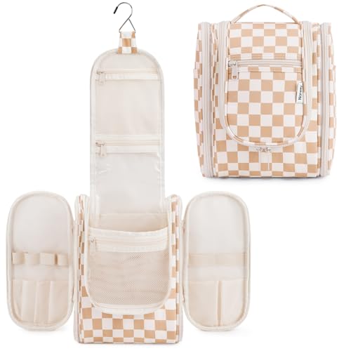 Narwey Small Checkered Hanging Travel Toiletry Bag for Women, Travel