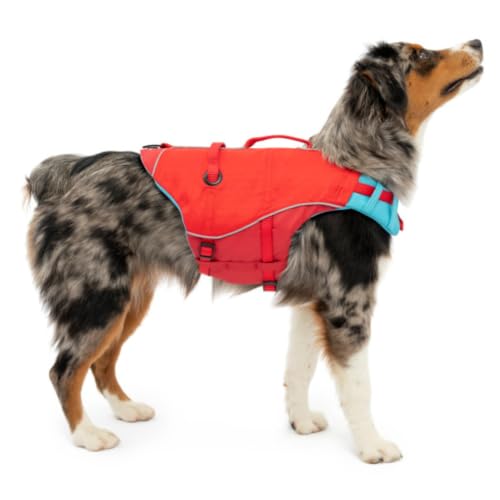 Kurgo Surf N Turf Hundeschwimmweste - Auftriebshilfe für Hunde - Neopren gefütterte Hundeweste - Reflektierendes Ripstop Material - Sicherer Sitz - Alte Verpackung - Rot/Blau - XS