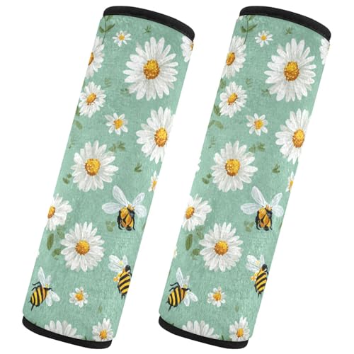 Image of 2 Pack Seatbelt Covers Seat Belt Cover Pad for Adults Boys Girls Car Seat Strap Covers Pads Cushion Universal Shoulder Strap Pad Protector for Backpack Camera Bag 10x7.7Inch Mint Green Daisy Flowers a