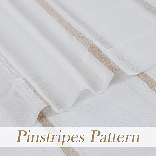 West Lake Pinstripes Semi Sheer Curtain Panels Linen Texture Voile Window Treatment Sets, Linen And White Stripe Pattern For Living Room, Bedroom, Set Of 2, 52 (W) X84 (L) #TOP6