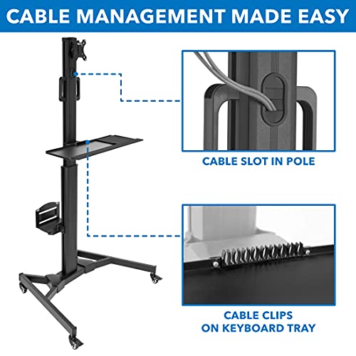 Mount-It! Adjustable Mobile Pc Workstation With Single Monitor Mount | Mobile Standing Computer Workstation With Adjustable Keyboard Tray And Cpu Holder | Rolling Desk Fits 13 To 32 Inch Monitors #TOP6