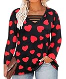 RITERA Plus Size Tops For Women Cut Out V Neck Long Sleeve Shirts Tunic Tops Sexy Tee Blouse Heart Print 2Xl