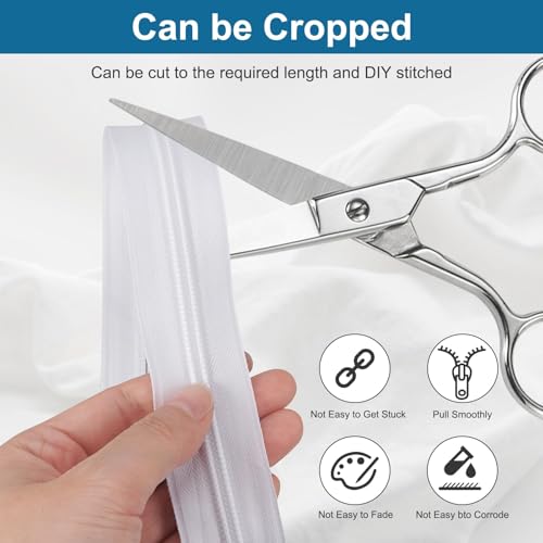 5M Zippers for Sewing, 5mm White Heavy Duty Continuous Zip,Zippers by The Yard for Sewing, Zipper Tape with 25 Metal Sliders, Nylon Coil Zips White for Bags Craft Sewing, Clothing and Bed Linen - Image 2