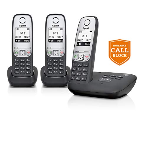 Gigaset A455A TRIO - Advanced Cordless Home Phone with Answer Machine and Nuisance Call Block - 3 Handsets, Black/Silver
