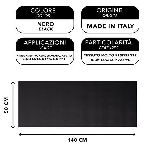IPEA Kunstleder Schwarz für Dekor und Beschichtung 140 x 50 cm - Made in Italy - Kunstleder für Sofas, Stühle, Kleidung, Accessoires - Polsterstoff Bezugsstoff Lederoptik - Halben Meter