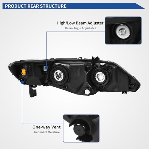 Image of OEDRO Headlight Assembly Compatible with 2006-2011 Civic 4-Door, Headlamp with Black Housing Amber Reflector, Clear Lens