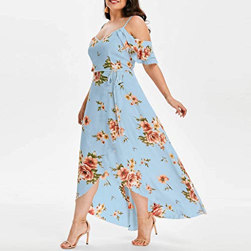 Vestido feminino plus size, estampa floral, alças finas, manga com babados, ombros de fora, vestido