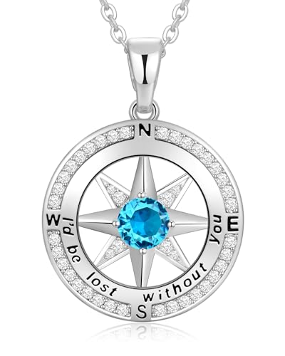 Peeshow Wife Birthday Gift Ideas Wedding Anniversary Silver March Birthstone Aquamarine Necklace Gift for Wife Women Jewelry for Her Girlfriend S925 Sterling Silver March Jewelry Women's