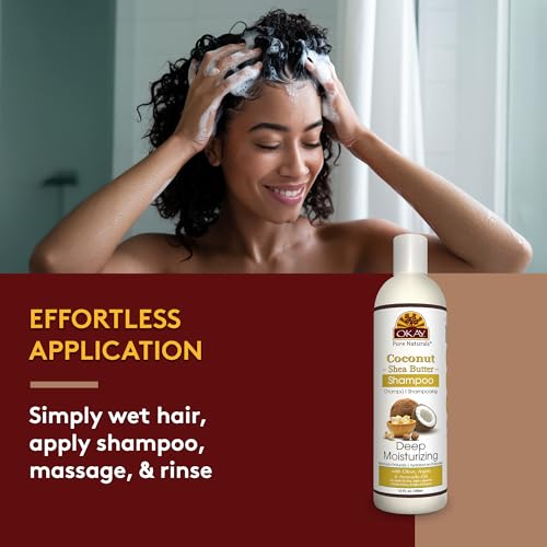 OKAY Coconut&Shea Butter Shampoo Helps Fortify,Strengthen,and Revitalize Hair Sulfate,Silicone,Paraben Free For All Hair Types and Textures Made in USA 12oz