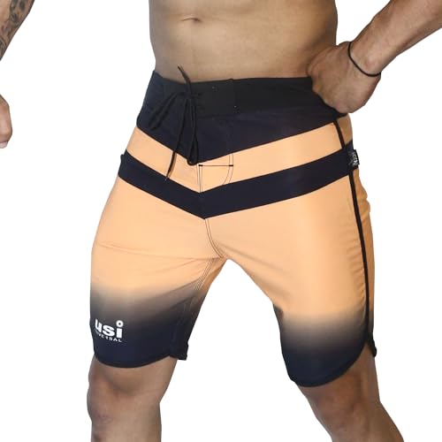 Image of USI Universal Shorts for Men, 411PT Triangle Physique Board Shorts, Fitness Shorts, Polyester Elastane Construction, Hook Loop Fly (Medium, Yellow)