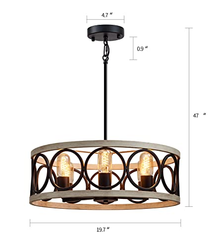 Meixisue Modern Farmhouse Drum Chandelier Black And White Birch Finish 6-Lights Round Metal Rustic Vintage Chandelier Light Fixtures For Kitchen Dining Room Living Room Office Hotel Restaurant #TOP4