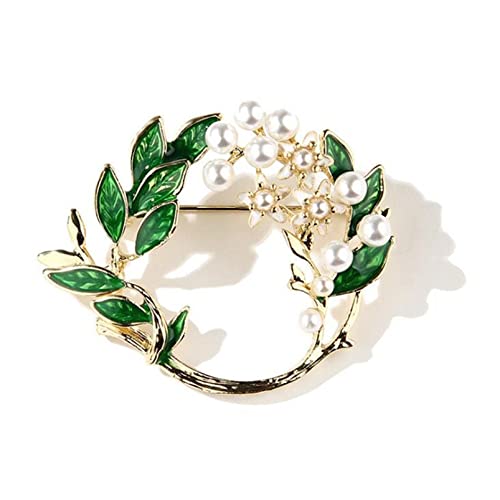 JUNYY Broche delicado de pérolas de flores de Gardenia esmaltadas para mulheres e meninas, lapela de casamento, buquê (verde), tamanho único, metal, Metal