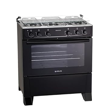 Fogão 5 bocas Atlas Mônaco Plus Preto com Acendimento Automático e Mesa Inox