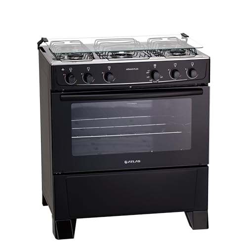 Fogão 5 bocas Atlas Mônaco Plus Preto com Acendimento Automático e Mesa Inox Fogão 5 bocas Atlas Mônaco Plus Preto com Acendimento Automático e Mesa Inox