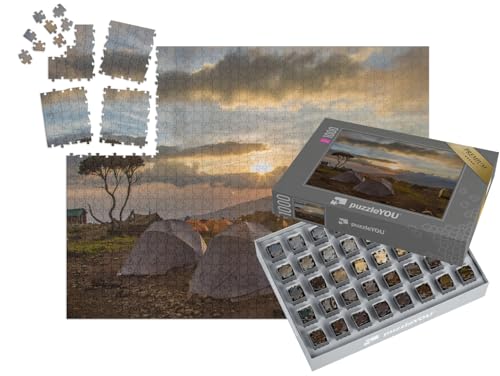 puzzleYOU: SMART Sorted® | Puzzle 1000 Teile leicht gemacht „Zelt nach Regen auf dem Kilimanjaro“ – aus der Puzzle-Kollektion Seven Summits