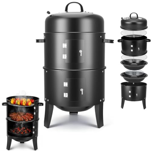 Barbecue fumoir 3 en 1 en acier au charbon de bois pour jardin 