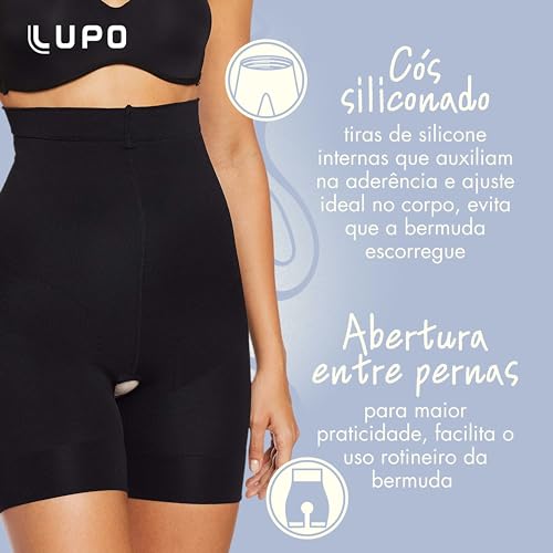 LUPO Cinta Feminino Diminui Barriga Shorts Compressão Levanta Bumbum Emana, Preto, M