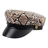 Women's Newsboy Cap Leopard Print PU Leather Fashion Rivets Beret Cap Studded Punk Sailor Hat Flat Top Hat