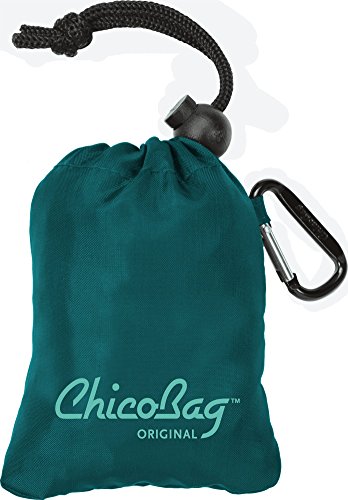 Chicobag Original Compact Reusable Grocery Bag With Attached Pouch And Carabiner Clip, Aqua Color #TOP3