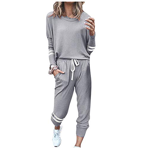 Conjuntos de roupas de gola redonda conjuntos de peças loungewear manga 2 moletom feminino longo ter