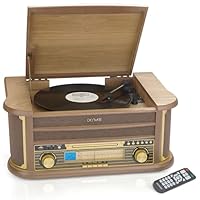 Denver 9-in-1 CD Bluetooth Cassette Player Retro Wooden Record Player HiFi System – 3 Speed Vinyl Turntable & Cassette With CD Player, FM/AM Radio, MP3 USB Recording, AUX IN And Line Out – MCR-50BT