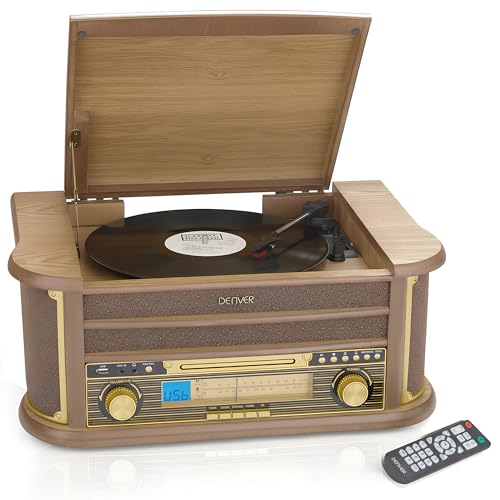 Sistema stereo Hi-Fi 8 in 1 con registrazione in vinile e lettore CD – ricevitore Bluetooth, lettore vinile, lettore di cassette a nastro, lettore CD, radio FM e AM, USB per la registrazione e la riproduzione MP3 (da vinile a MP3, cassette a MP3, ecc.) e collega smartphone/tablet/lettore MP3 tramite AUX IN. Presa per cuffie facilmente accessibile per l'ascolto privato, situato sulla parte anteriore dell'HiFi. Uscita linea per il collegamento di altoparlanti esterni o Hi-Fi