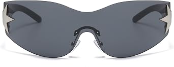 Long Keeper Rimless Wrap Around Sunglasses for Women Men, Trendy Womens Y2K Sunglasses Oversized Shades Cool Star Fashion Sun Glasses UV400