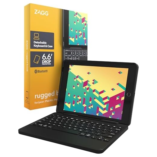 ZAGG Rugged Book Detachable Case and Magnetic-Hinged Keyboard for iPad Air, iPad Air 2, & iPad 9.7 inch, - Multi-Device Bluetooth Pairing, Backlit Keyboard - USB-C to USB-C Cable Included (Black)