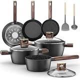 Topbooc 11-teiliges Topfset - Antihaft-Kochgeschirr Töpfe Set aus Aluminium für Induktion, Pfanne 20/28cm, Tiefe Bratpfanne 24cm, Kochtopf mit Deckel 16/20/24cm, Pfannenset PFOA-, PFOS-frei