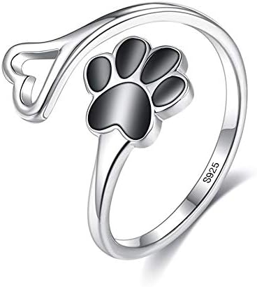 925 Sterling Silver Cute Dog Paw Print Ring Open Adjustable Size Ring for Women Jewelry