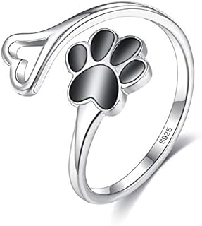 925 Sterling Silver Cute Dog Paw Print Ring Open Adjustable Size Ring for Women Jewelry
