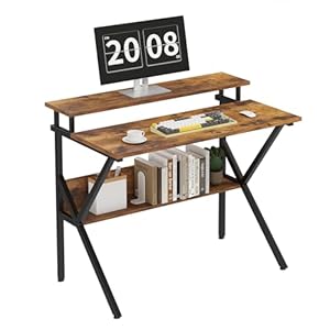 CAIYUN 70cm Computer Desk, Home Office Desk for Home, Small Desk for Spaces, Rustic Brown Small Table with Monitor Stand