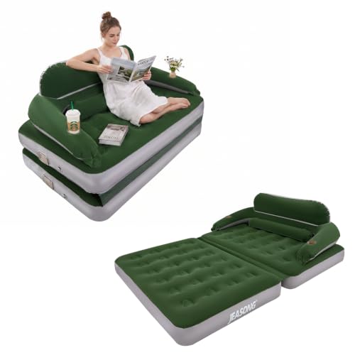 Image of JEASONG Inflatable Couch Air Mattress Queen with Built-in Pump, 2 in 1 Inflatable Sofa Bed Blow Up Mattress with Headboard and Carry Bag, Portable Blow Up Couch Air Sofa Bed for Home, Travel, Camping