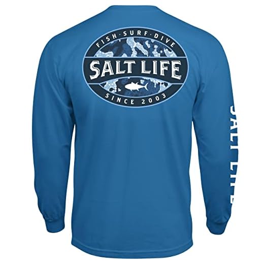 Salt Life Atlas Badge Long Sleeve Classic Fit Shirt, Atlantic Blue, X-Large