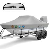 Ratchet Boat Cover 1200D Heavy Duty,16-18.5ft with Motor Cover,Light Gray
