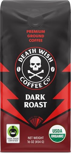 Death Wish Coffee, Organic and Fair Trade Dark Roast Ground Coffee, 16 oz