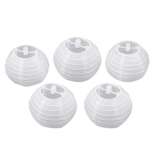jiyaohui - Lote de 5 farolillos redondos de papel para decoración de fiesta de boda, cumpleaños, regalo de manualidades y manualidades creativas, color blanco