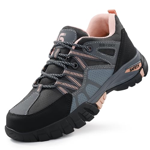 Rojeam Zapatos de Seguridad Mujer Hombre Zapatillas de Trabajo con Puntera de Acero Calzado de Industrial Antideslizantes Rosa 39 EU