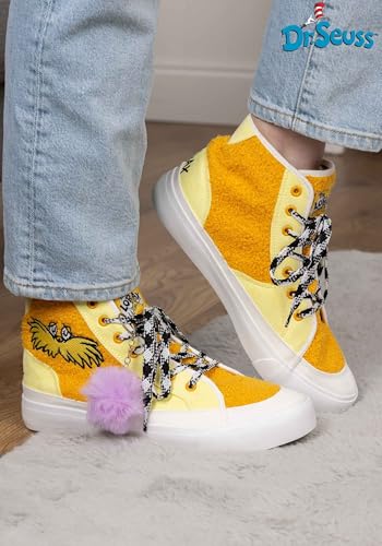 Dr. Seuss The Lorax Adult Sneakers - High Tops with Embroidered Face, Rubber Soles, Sublimated Graphics, Pom Pom Charm2