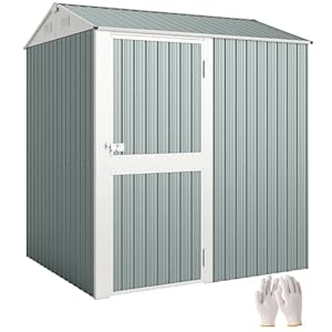 Outsunny Metall Gerätehaus 3, 5 m², Hoher Abschließbar Geräteschuppen mit Sattedach Lüftungen Handschuhen, 209 x 177 x 236 cm, Garten Schuppen für Hinterhof Garten Hellgrau