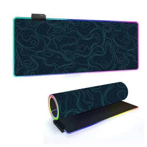 Image of FANSU Gaming Mouse Pad, Abstract Extra Large Mouse Mat, Tech-Style, RGB LED Light Up Desk Pad with Non-Slip Rubber Base Surface Computer Keyboard Mousepad for Game Lover (Dark Green,600x300x4mm)